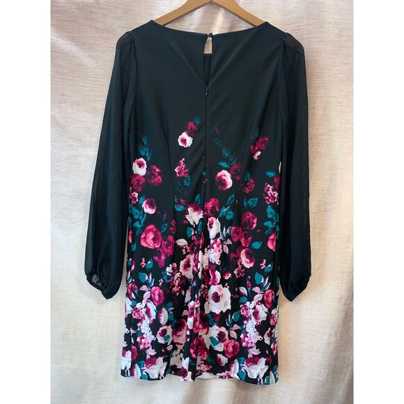 NWT White House Black Market Floral Sheer Sleeve Dress 0 Cocktail Mended WHBM - Picture 2 of 8